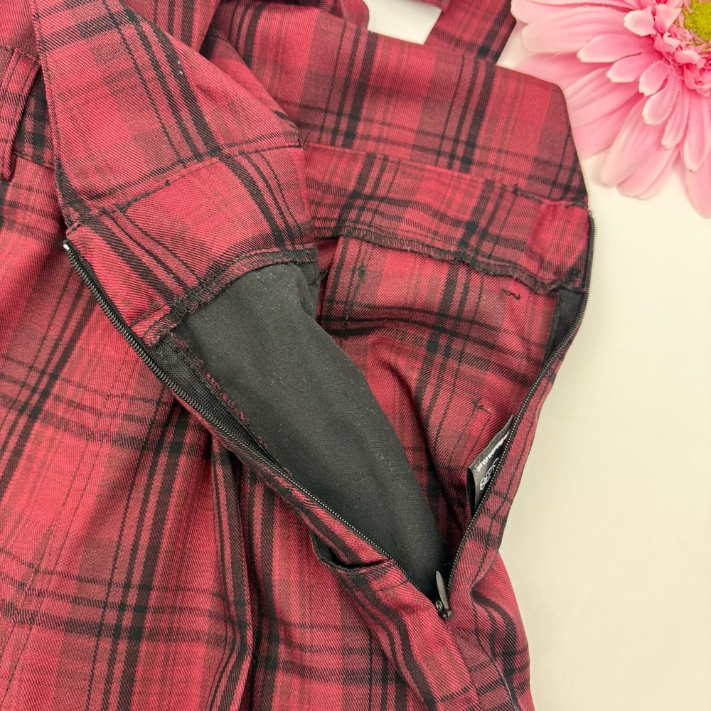 Disturbia Ferreira Mom Dungarees Buffalo Plaid Overalls Goth Grunge Punk Red - Picture 11 of 14